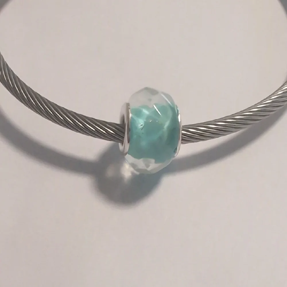 Clear With Light Blue Background Faceted Charm‎ for Pandora Style Bracelet